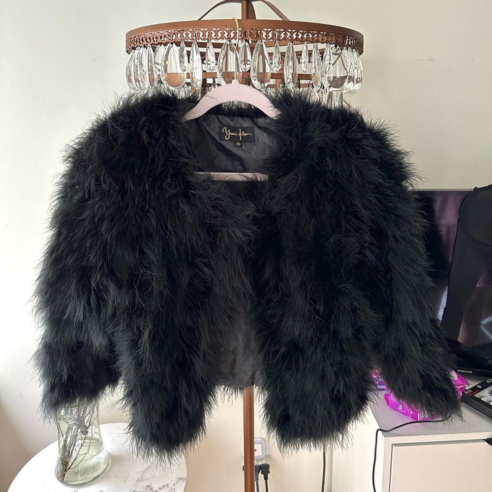 Yumi Kim Black Faux Feather Cropped Jacket